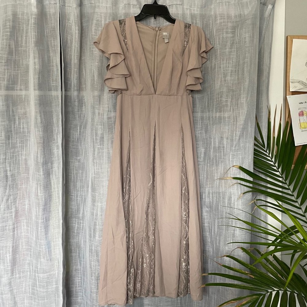 Midi dress with lace godet panels